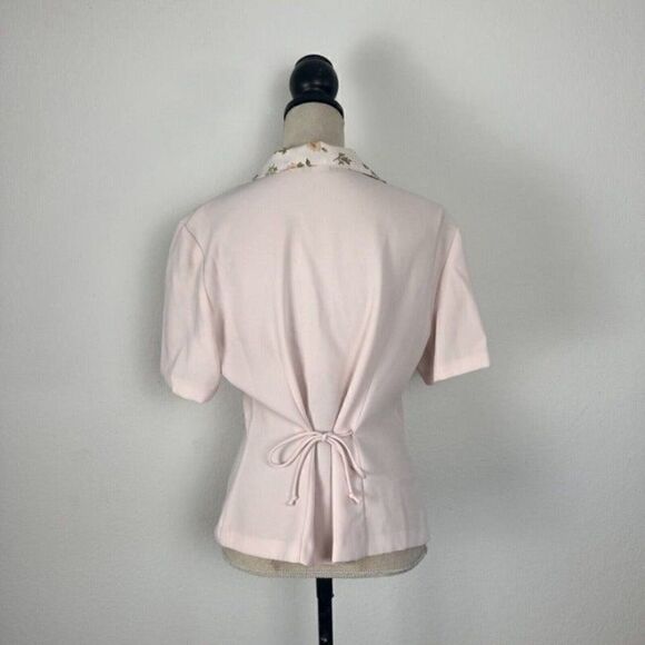 Vintage Anna 80s Light Pink Floral Collar Short Sleeve Blouse Women’s Medium - Picture 2 of 12